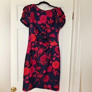 Karl Lagerfeld Navy Midi Dress with Red and Pink Floral Print